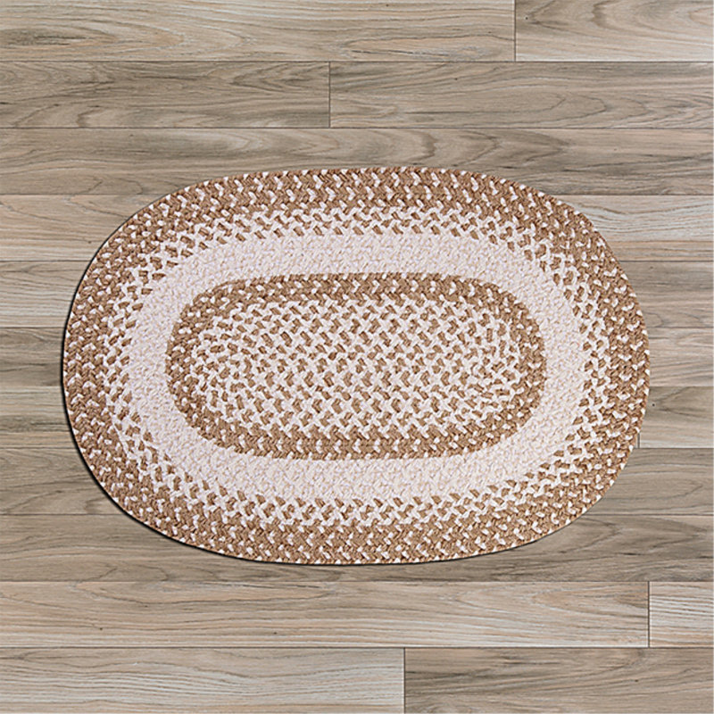 Tapis naturel / blanc en coton tressé à la main Launcelot, Ovale 2 pi x 3 pi