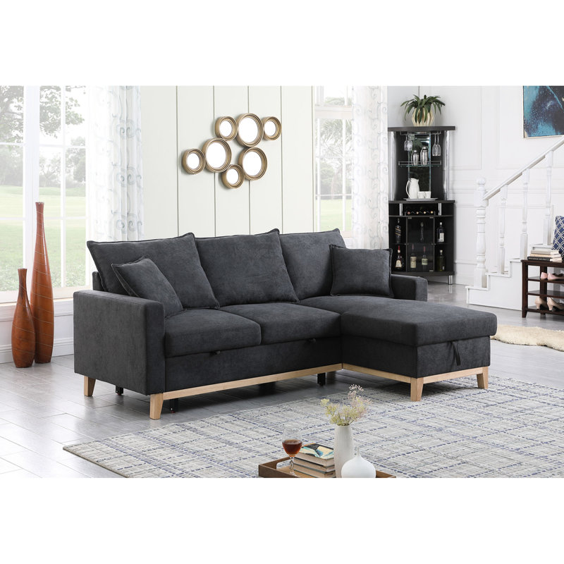 Canapé-lit modulaire en tissu gris foncé de 83,67 po avec rangement, 2 coussins et espace de couchage mobile