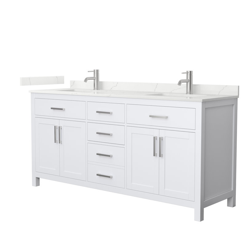 Beckett 72" Freestanding Double Bathroom Vanity with Quartz Top, White, Brushed Nickel, Giotto Quartz