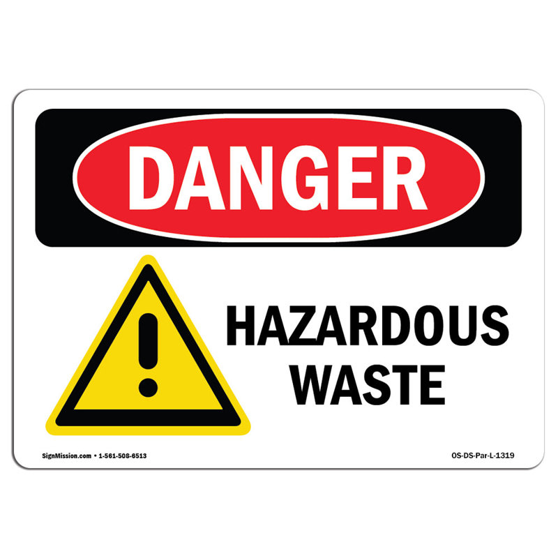 Hazardous Waste Aluminum Sign 12 x 18, 18" H x 24" W x 0.1" D
