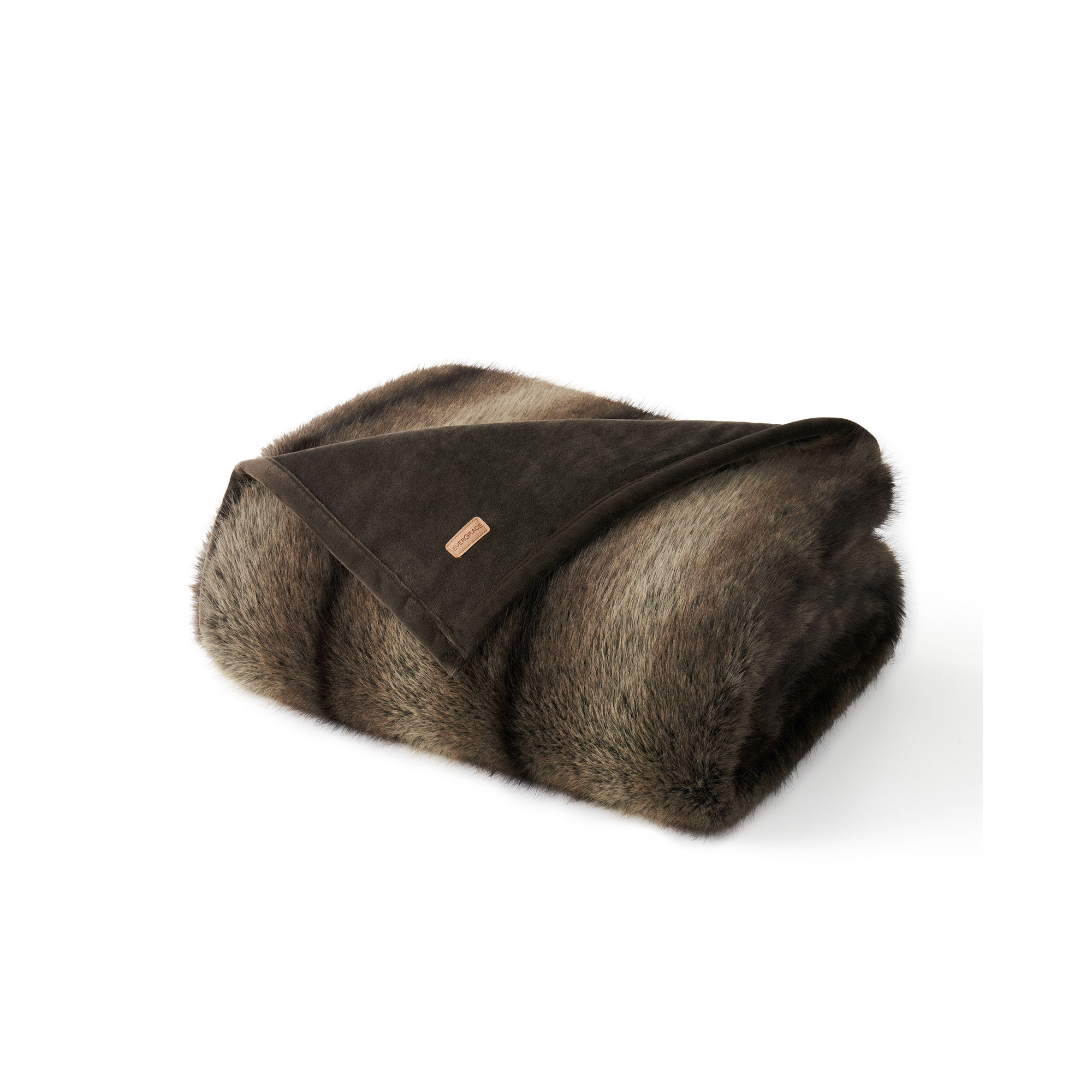 Luxe Faux Fur Throw Blanket, Ombré Sable Brown Ombre/Striped, Twin