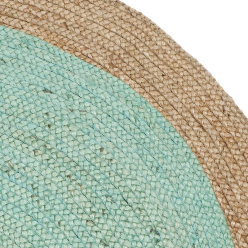 Alexina Hand-Woven Natural Jute Solid Color Area Rug, Rond 4 pi, Aqua/Natural