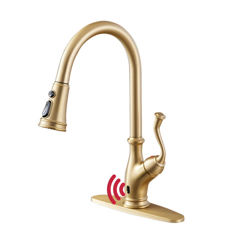 Boyel Living Pull Down Touchless Kitchen Faucet, Brushed Gold