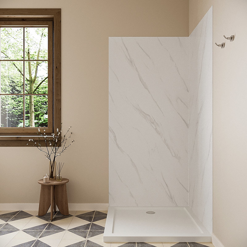 Streamline DSH-1400-145 Ensemble de 2 coins de douche encastrés à finition marbre blanc L 38 po x l 38 po x H 76 po
