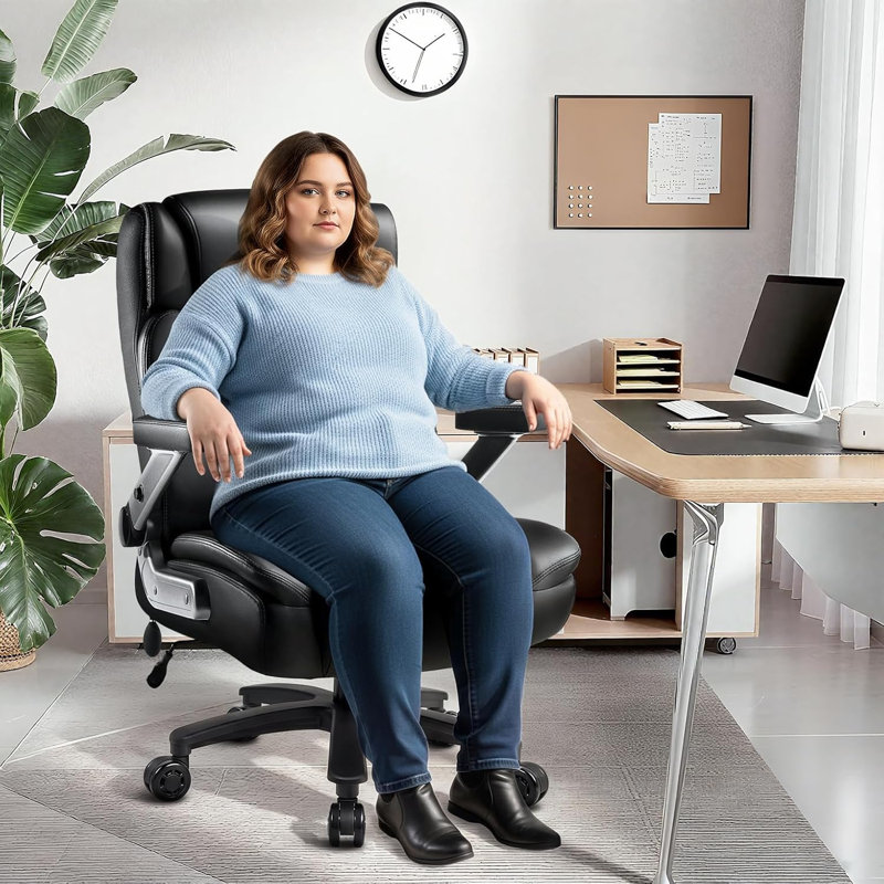 Big And Tall Office Chair With Adjustable 5d Flip Arms＆lumbar Support, PU Leather