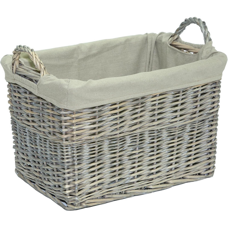 Wicker Laundry Basket with Lining and Handles, 36cm H x 43cm W x 56cm D, Grey Wash