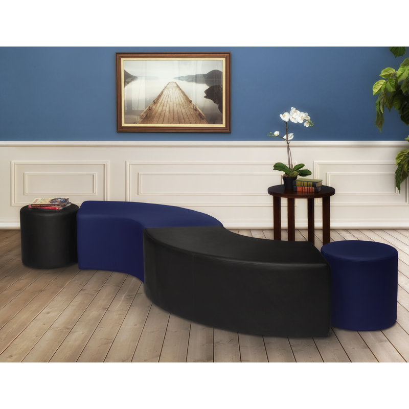 Aurora Curved Vinyl Ottoman, Naval Blue Faux Leather