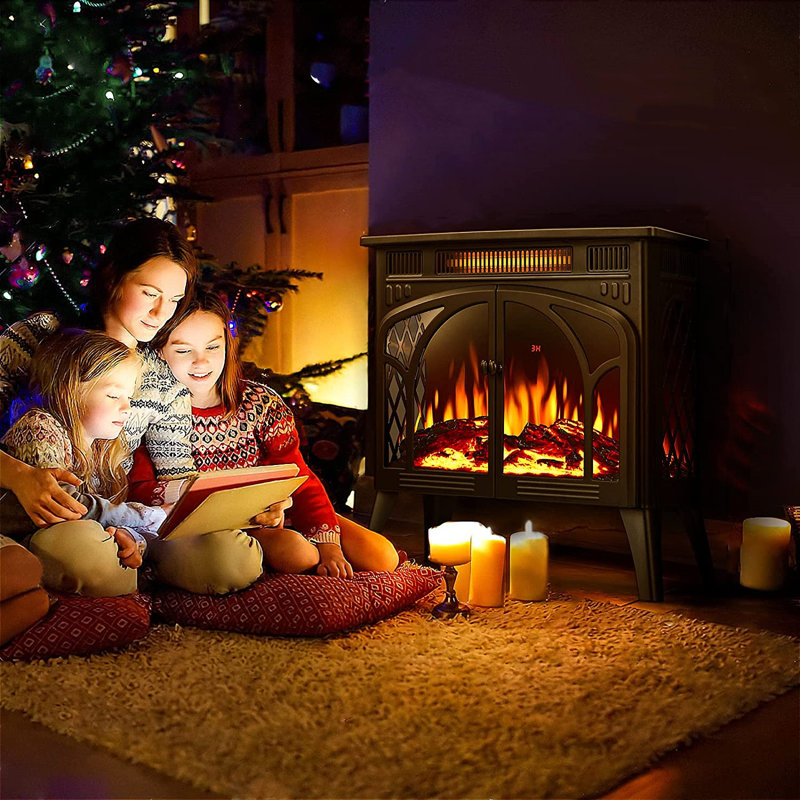 R.W.FLAME 23.5''W 500W/1500W Electric Fireplace Stove With Remote Control, Black