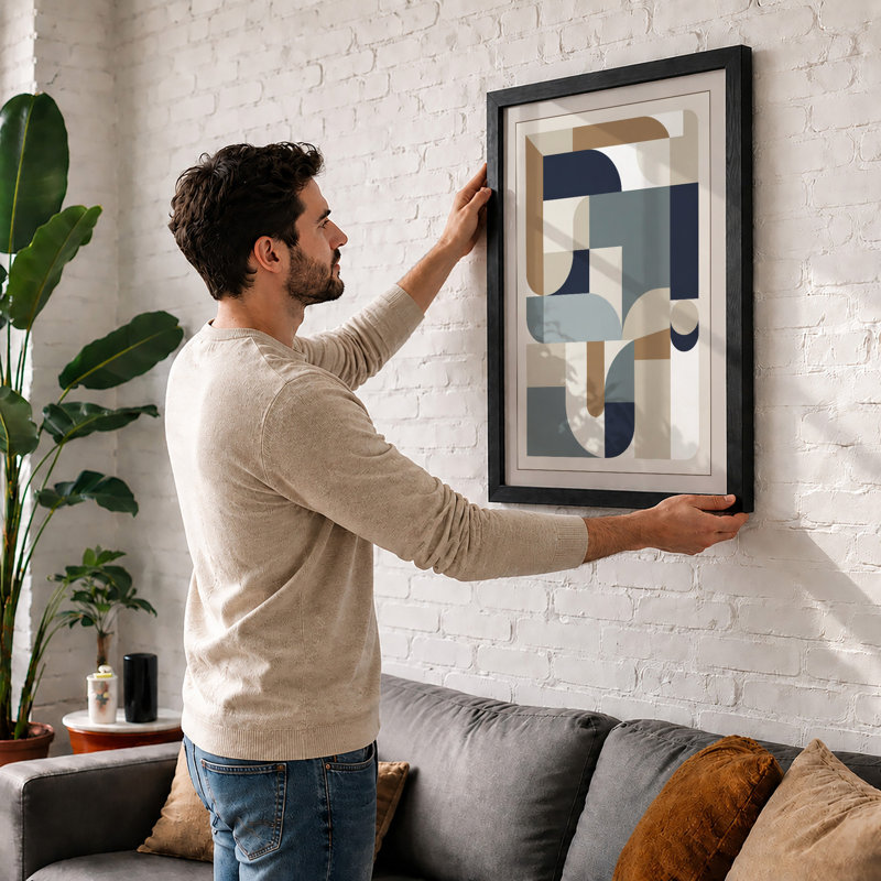 Geometric Equilibrium Mid-Century - Framed Print, A4 - 29.7 x 21.0 cm, White