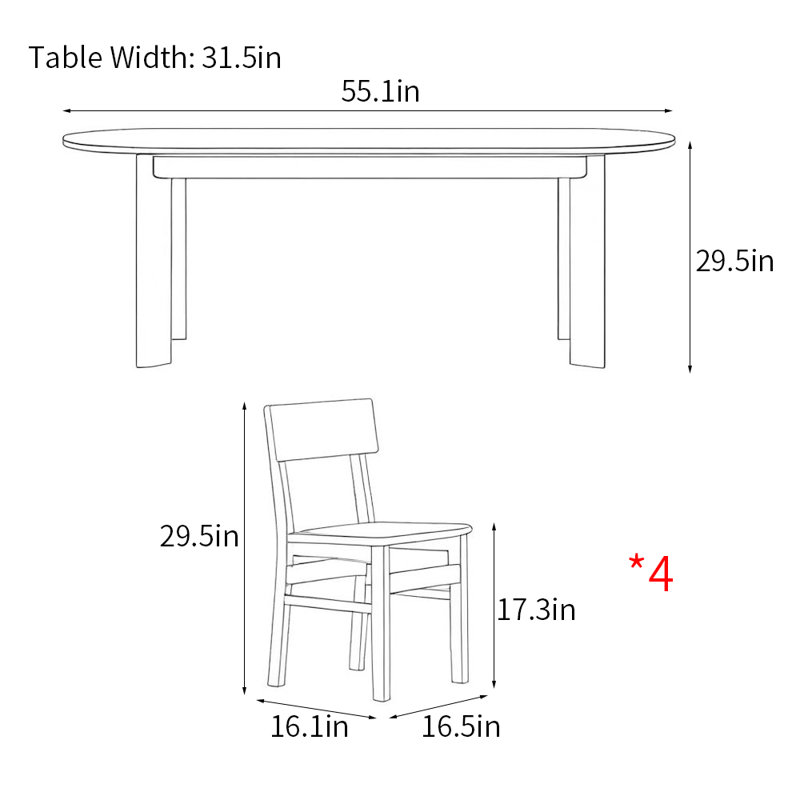 Modern simple household oval dining table sets, 29.5"H x 55.1"L x 31.5"W