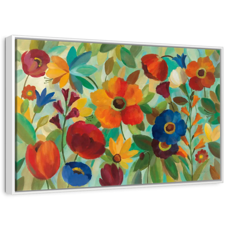 Été floral III, Cadre flottant blanc, 40 po x 27 po