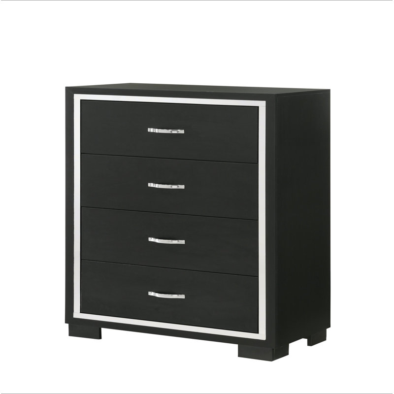 Meuble de chambre à coucher moderne à 1 tiroir Glam 4 tiroirs avec poignées en métal noir