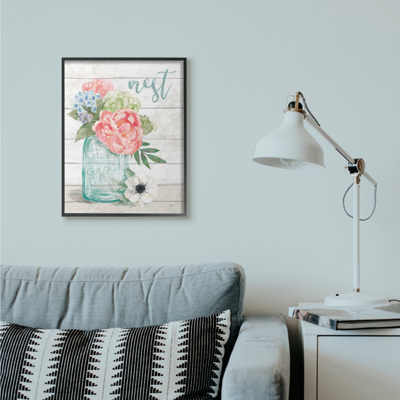 «Nest Grow Flower Jar Rustic», impression, H 24 po x l 30 po x P 1,5 po, Giclée encadrée noir minuit