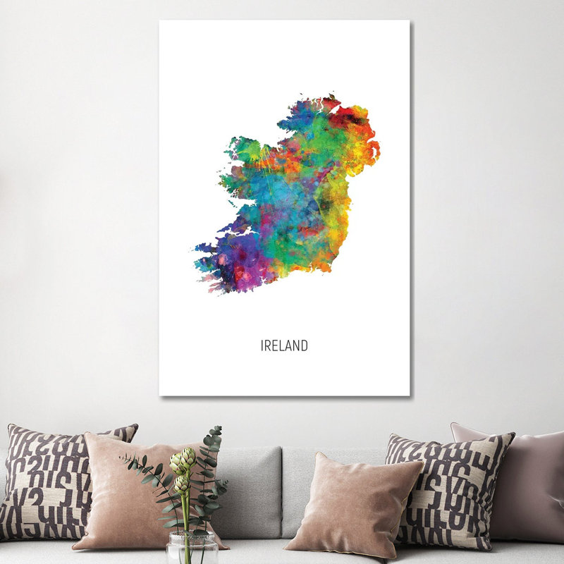 Carte de l'Irlande par Michael Tompsett - impression d'art graphique, H 60 po x l 40po x P 1,5 po, Toile tendue, Pas de tapis