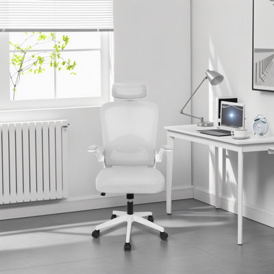 Chaise de bureau, chaise d'ordinateur ergonomique en filet, chaise de bureau à dossier en forme de C avec support lombaire et accoudoir rabattable, chaise d'ordinateur pivotante en maille à hauteur réglable