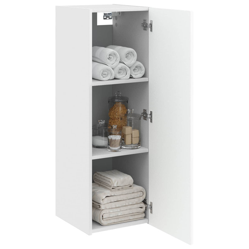 Engineered Wood Linen Cabinet, 60cm H x 33cm W x 34.5cm D, High Gloss White