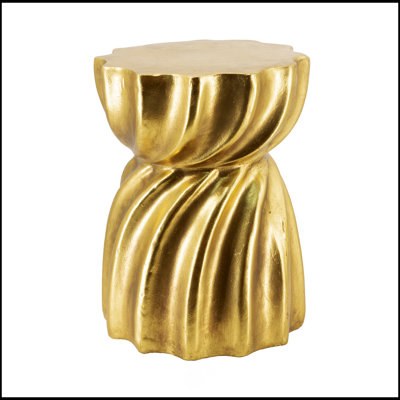 14X14x18.7" Gold Magnesium Accent Stool With Sculptural Swirl Design, Contemporary Side Table, Decorative Display Stand, Or Extra Seating Option