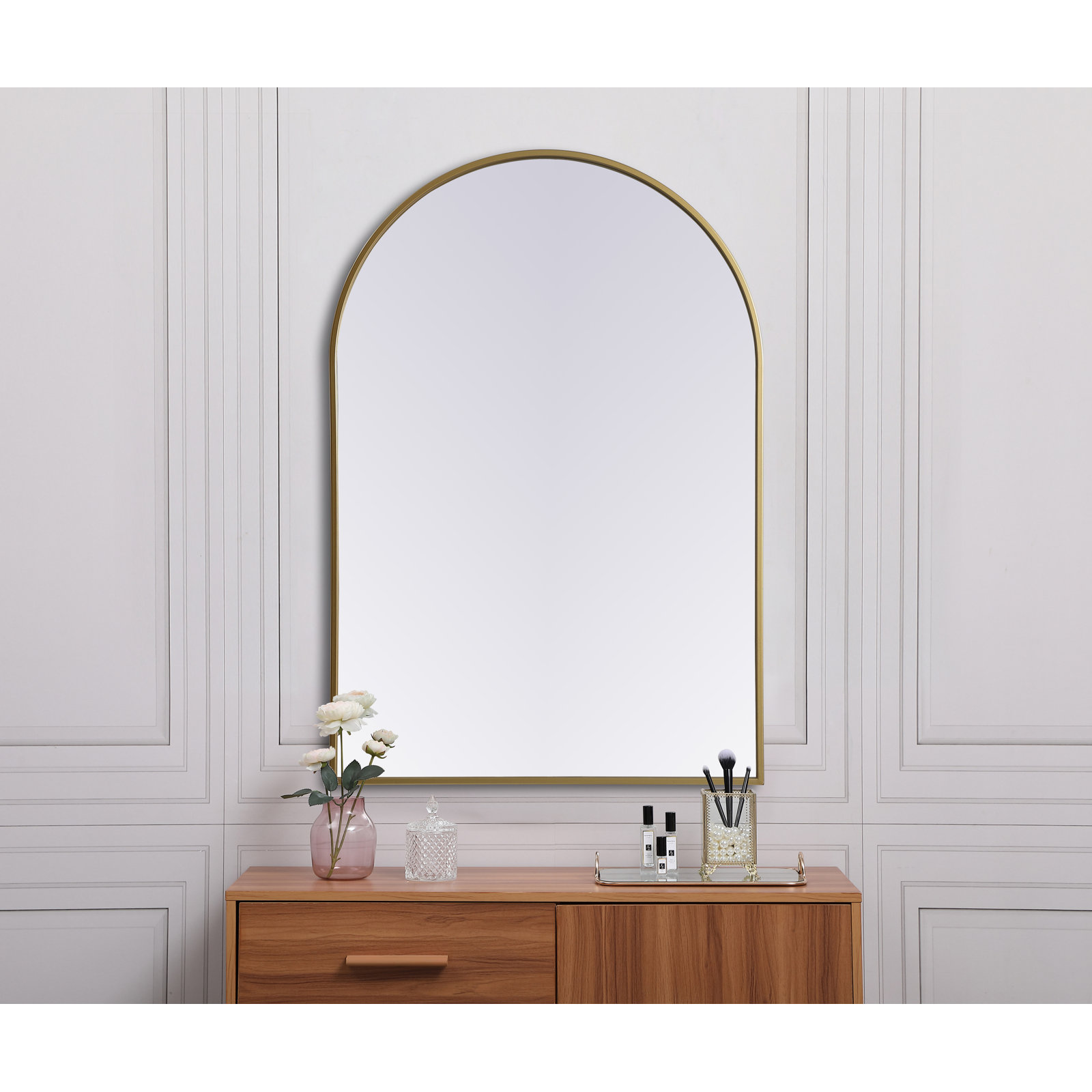Sabine Metal Arch Wall Mirror, Brass, 40" x 27"
