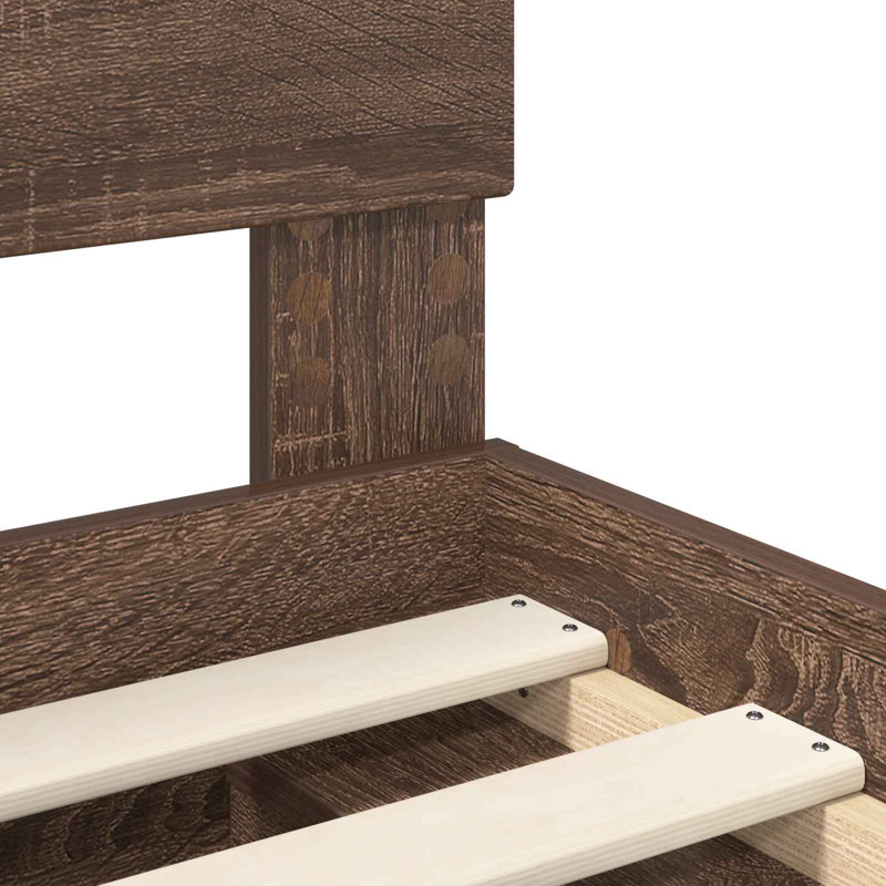 Solid Wood Bed, European Single (90 x 200 cm), Brown Oak