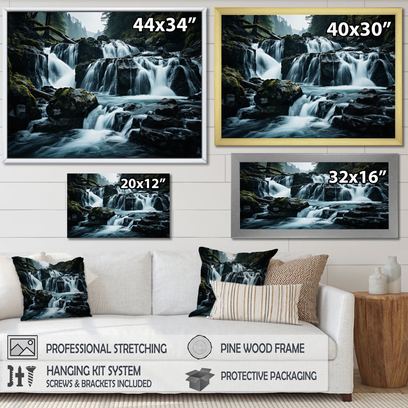 Cascade éternelle II - impressions sur toile paysages, H 16 po x l 32 po x P 1 po, Cadre doré à une seule photo