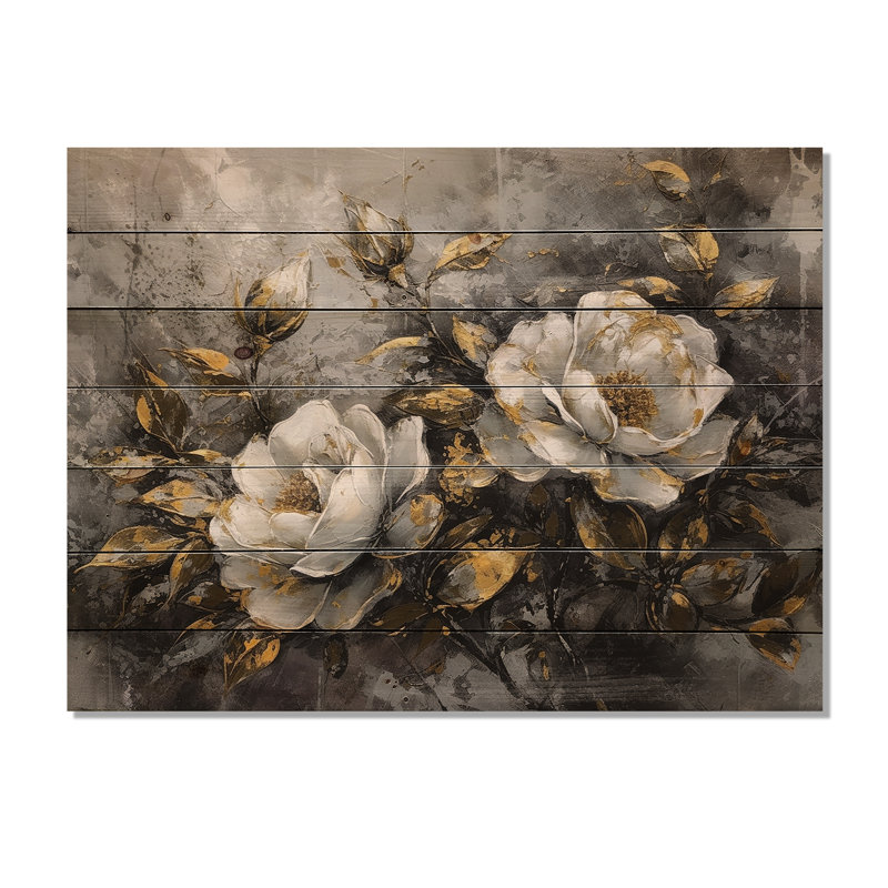 Padawe, roses romantiques blanches sur bois, H 10 po x l 20 po x P 0,78 po