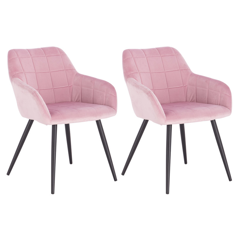 Palumbo Upholstered Dining Chair, 2, Velvet Pink, Black