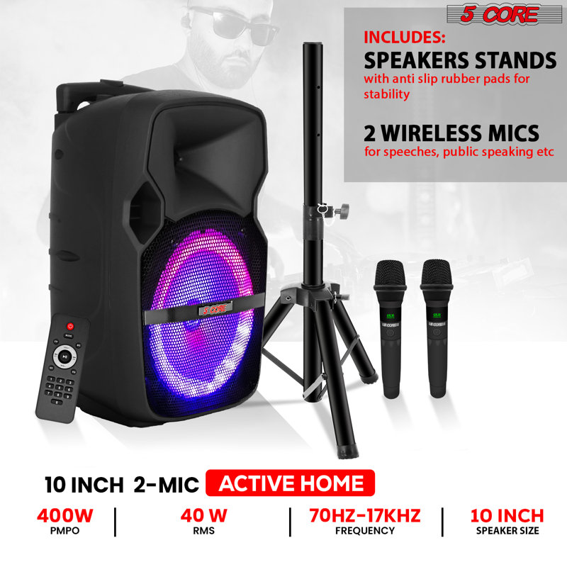 5 Core Party Speaker w Microphone 400W Big Rechargeable Bluetooth Loud PA DJ Karaoke System w Stand