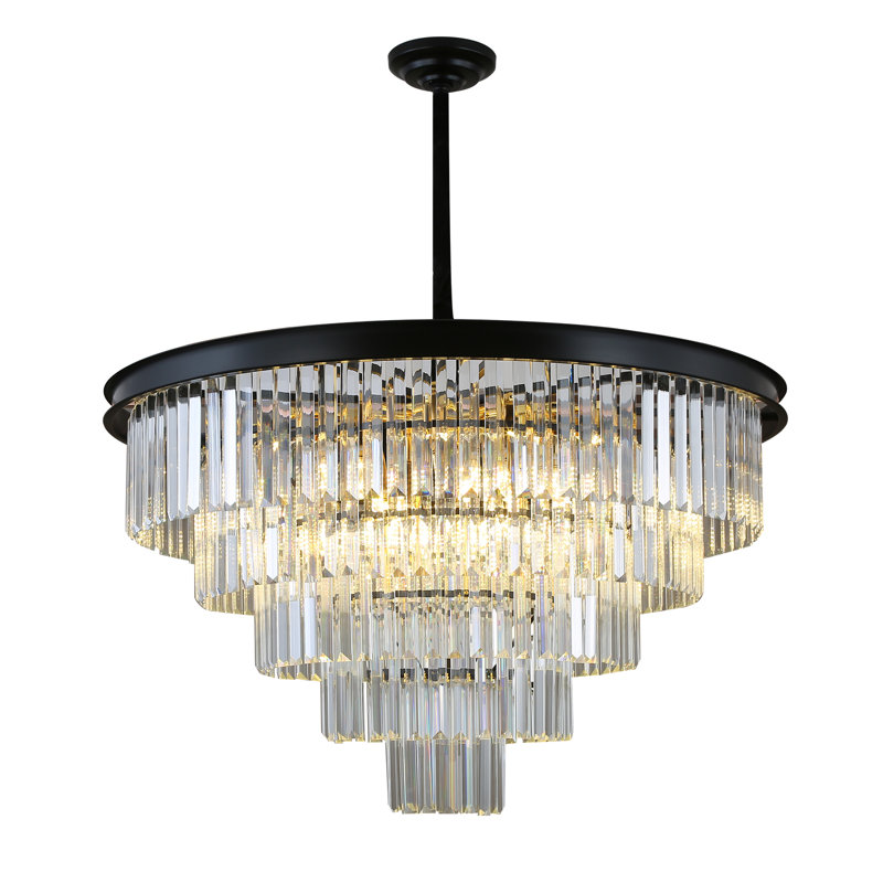 12 Light Crystal Chandelier, Modern Contemporary 5 Tier Hanging Chandelier for Dining Room Living Room Bedroom