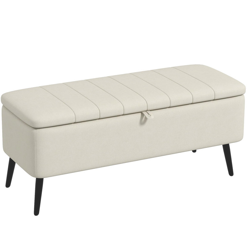 Polyester Upholstered Storage Bench, Cream White