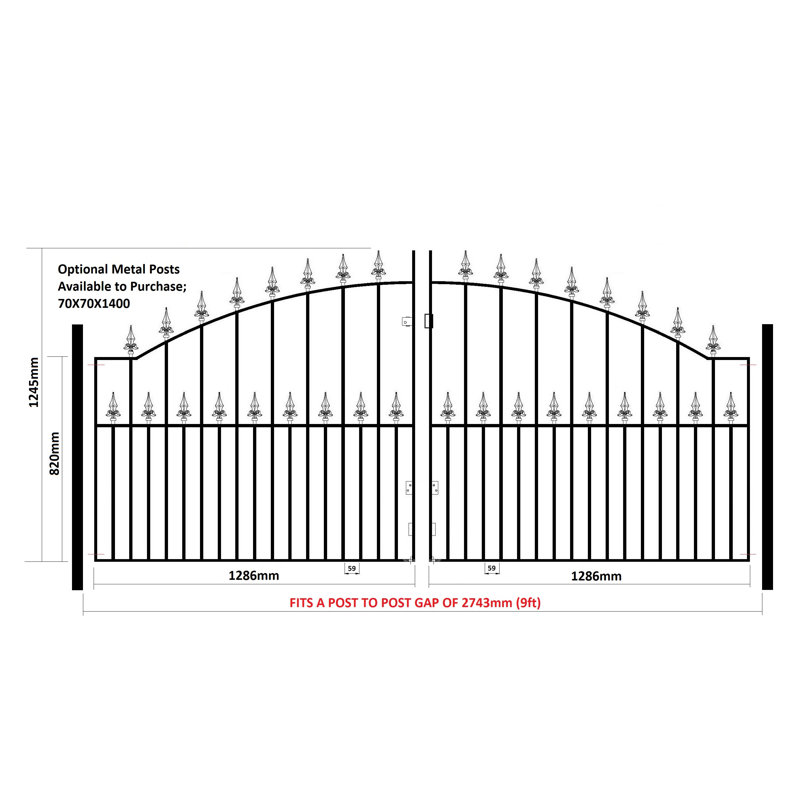 Pinkley Spear Top Arched Metal Driveway Gate 125cm High, 274cm W X 125cm H