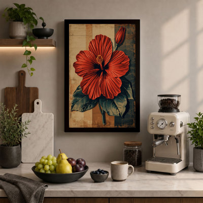 Crimson Hibiscus Botanical - Wrapped Canvas