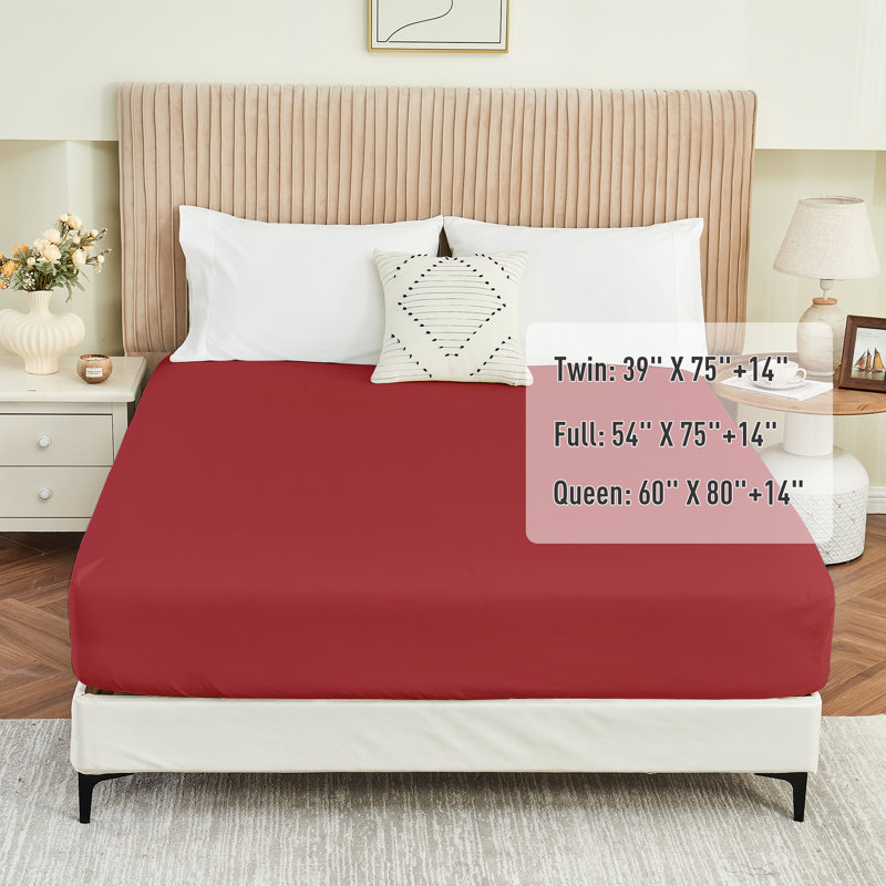  Sunflower Brushed Microfiber Fitted Sheet Only With Straps Fits Up To 14, Twin Fitted Sheet, Red