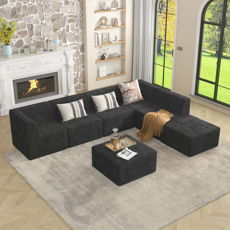 Corduroy Ottoman, Black