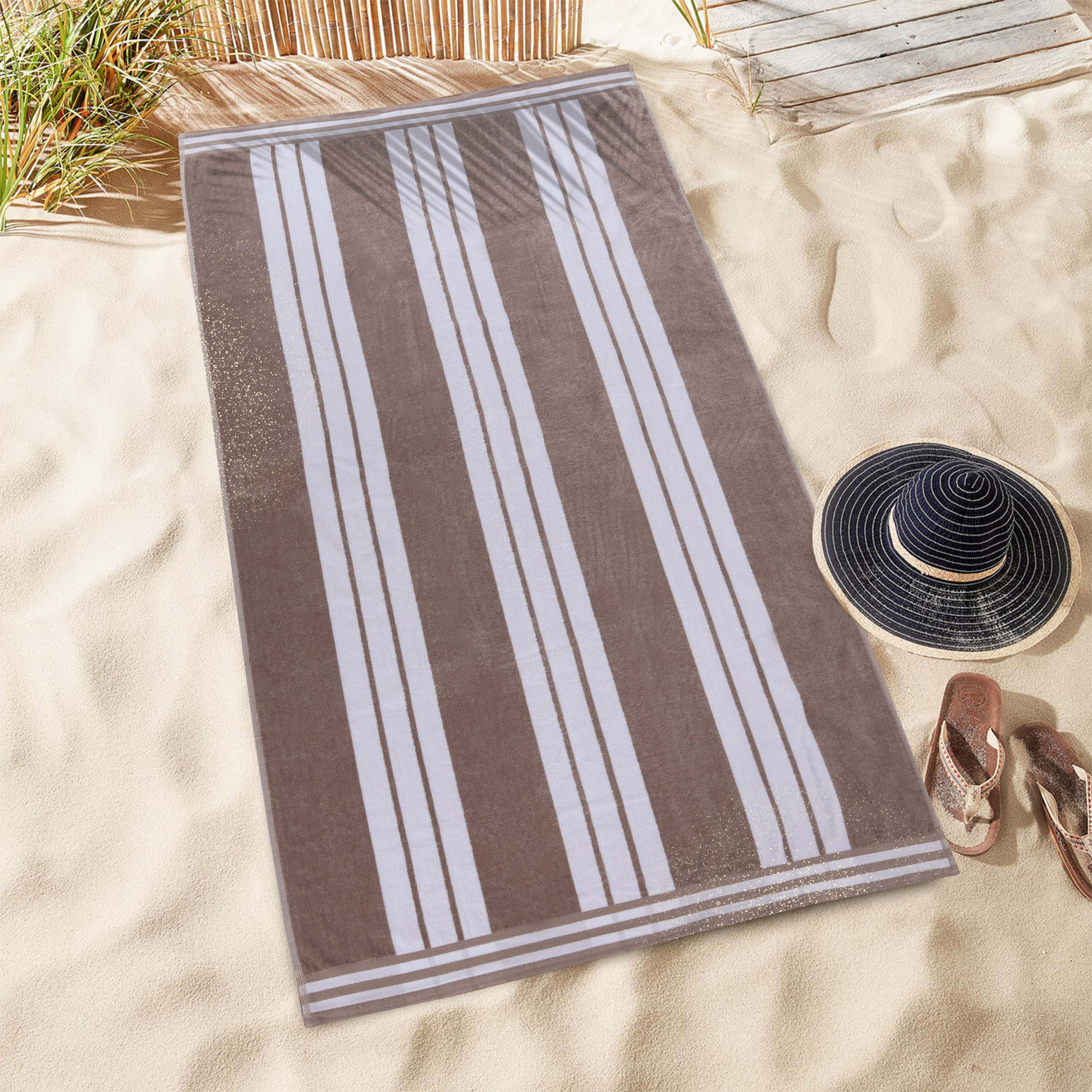 Chira Oversized Stripe Cabana 100% Cotton Beach Towel, Beach Towel - 1 Pack, Taupe