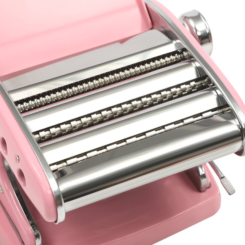 Pink Stainless Steel Manual Pasta Maker with Adjustable Thickness