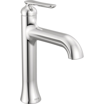 Delta Bonacci Mid-Height Single Hole Bathroom Faucet, Chrome Bathroom Faucet, Single Handle Bathroom Sink Faucet, Diamond Seal Technology, Drain Assembly, Lumicoat Chrome