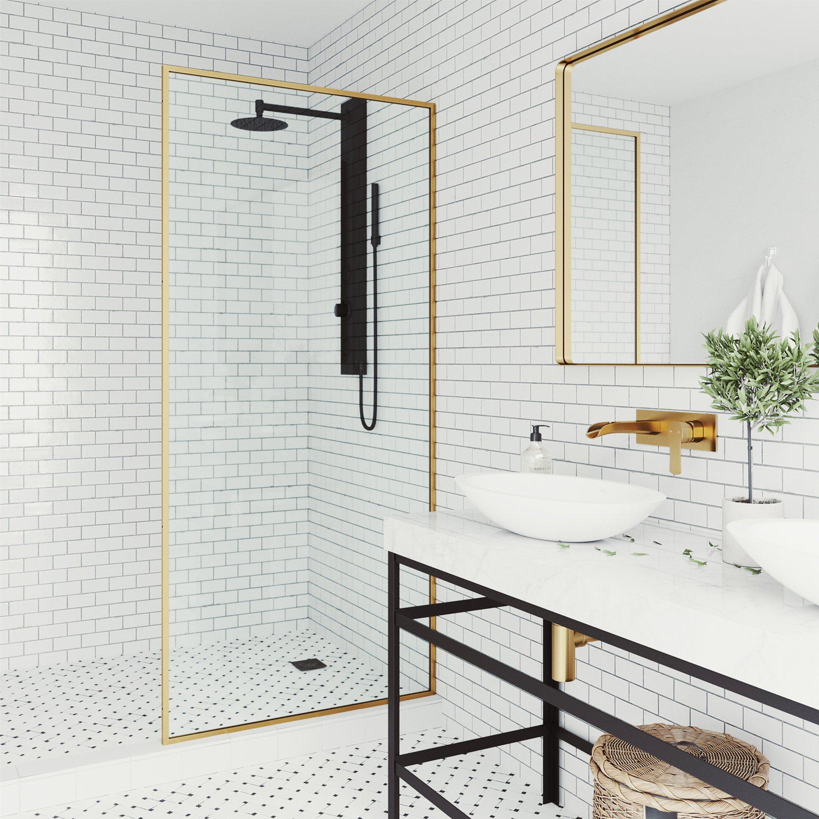 Meridian Framed Fixed Shower Screen, Matte Brushed Gold Clear