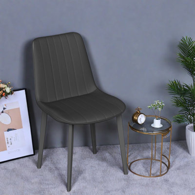 Ensemble de 4 chaises de salle à manger modernes, en cuir reconstitué noir avec pattes en acier pour la cuisine
