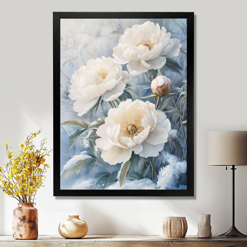 Pe pivoines dans les congères d'hiver II - art mural sur toile florale, H 32 po x l 24 po, Noir