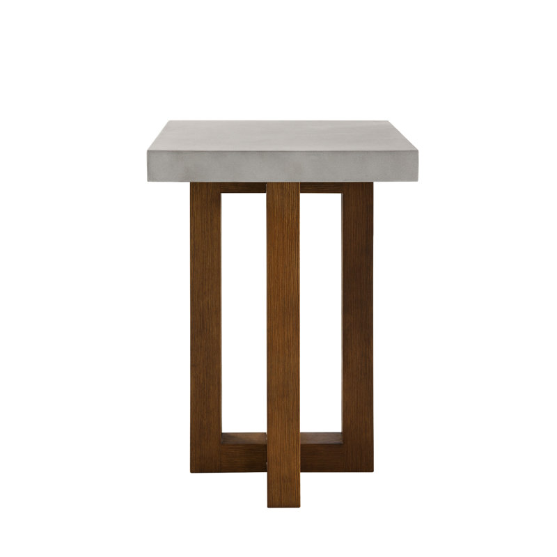 Table de bout moderne avec plateau en faux béton et base en noyer