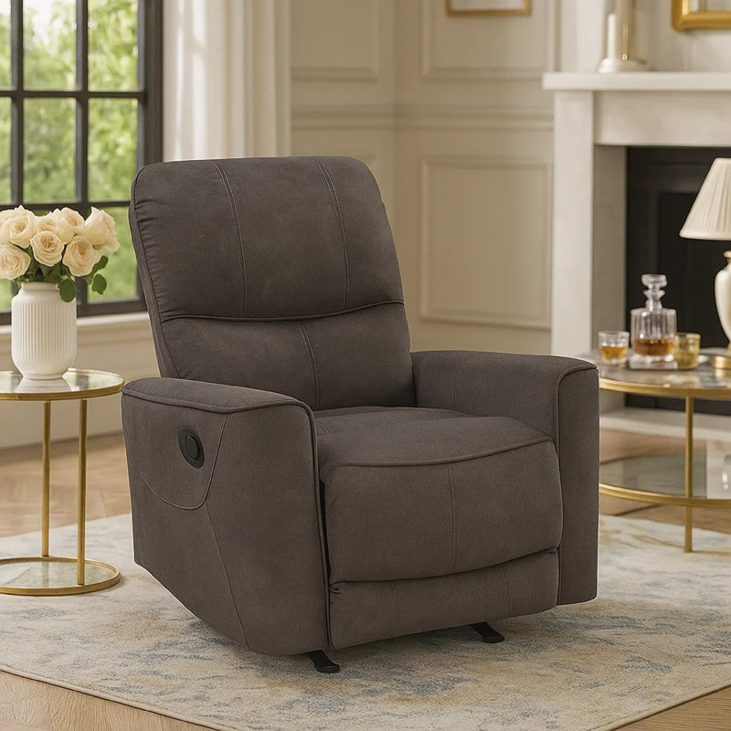 Ray Rocker Manual Reclining Chair, Chocolate Brown Polished Microfiber