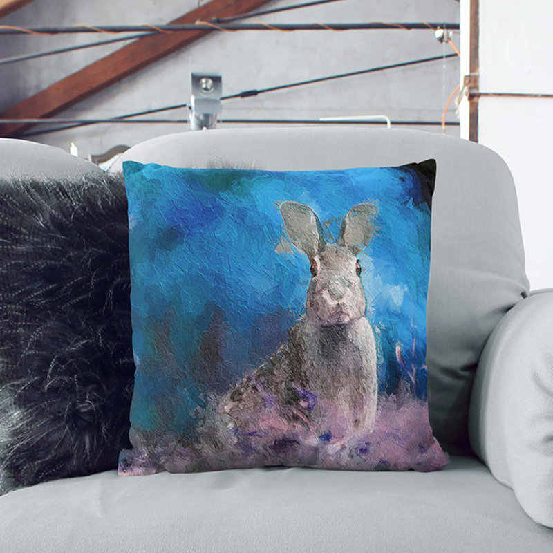 Curious Hare In Abstract Square Throw Cushion, 40cm H x 40cm W x 15cm D