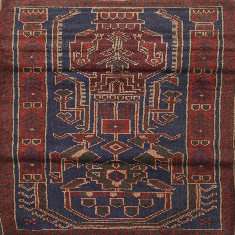 Tapis rouge/bleu traditionnel Christiaanse, Carré 4 pi