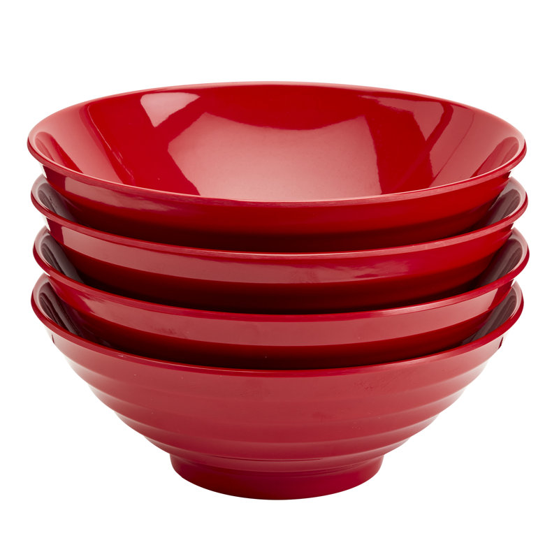INFUSE 4-Piece Melamine Nesting Ramen Bowl Set, Red