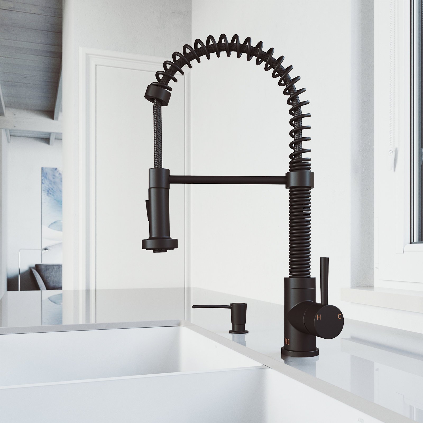 Edison Pull-Down Kitchen Faucet, Matte Black, With Soap Dispenser