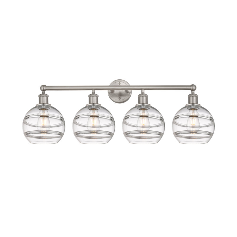 Éclairage pour meuble-lavabo à 4 lumières à intensité variable Chartoff, Transparent, Nickel satiné
