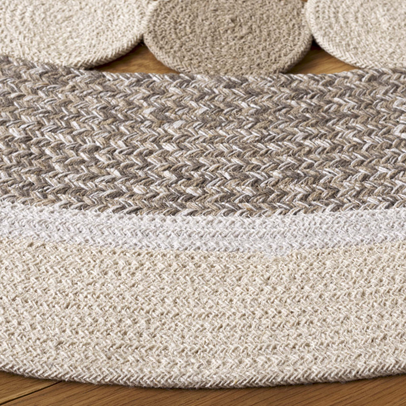 Tapis tressé 757 en beige / ivoire, Rond 5 pi