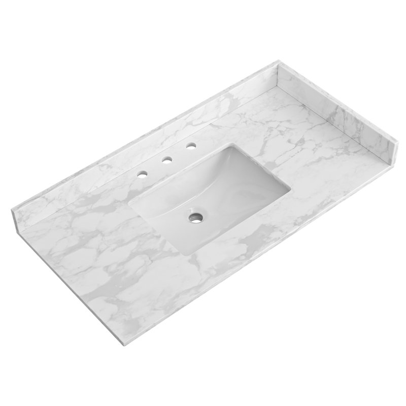 Plan de toilette simple en pierre de quartz de 48 pouces avec lavabo (base non incluse)