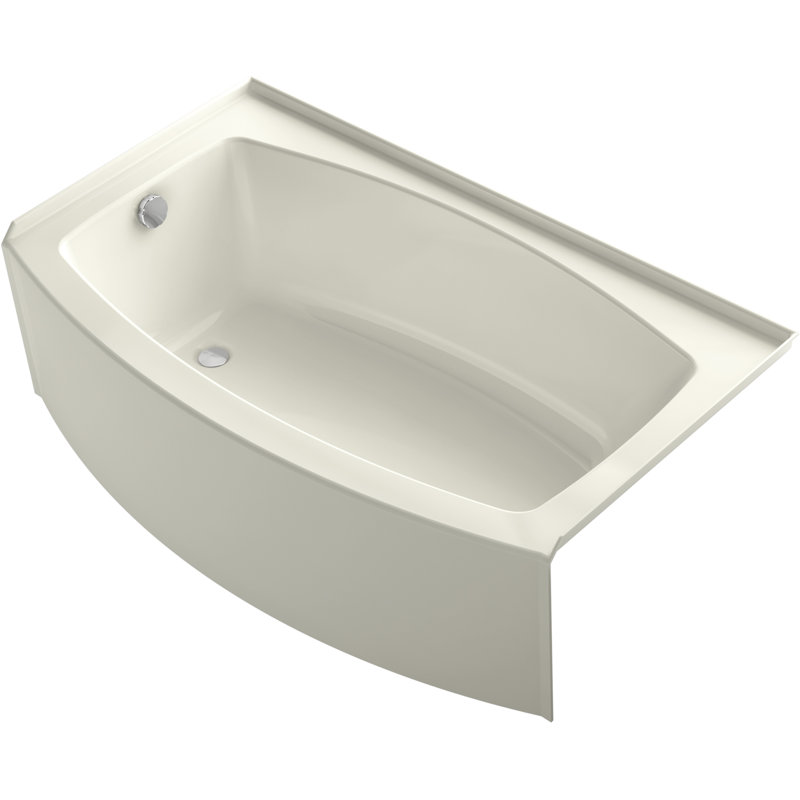 Expanse 60" x 30" Space-Saving Acrylic Alcove Soaking Bathtub, Biscuit, Left