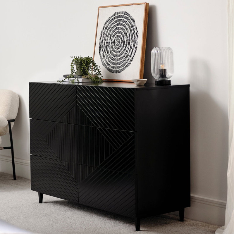Chest of Drawers - Black, 6, 86cm H x 112cm W x 45cmD